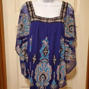 INC top with sheer overlay square neck Sz XL